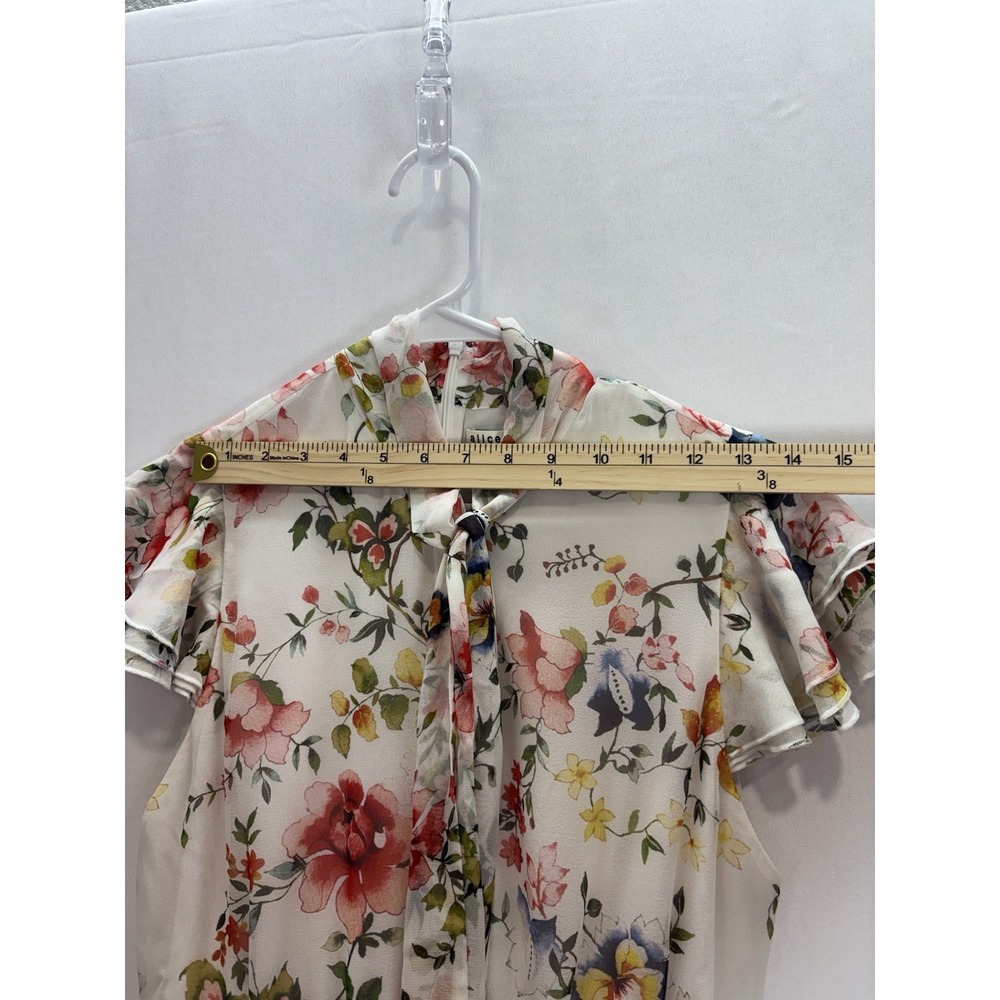 Alice + Olivia Floral Ruffle Dress Women's M White Multicolor Short Sleeve - Picture 5 of 12